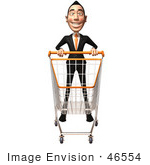 #46554 Royalty-Free (Rf) Illustration Of A 3d White Businessman Mascot Pushing A Shopping Cart - Version 1
