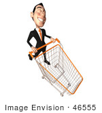 #46555 Royalty-Free (Rf) Illustration Of A 3d White Businessman Mascot Pushing A Shopping Cart - Version 6