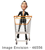 #46556 Royalty-Free (Rf) Illustration Of A 3d White Businessman Mascot Pushing A Shopping Cart - Version 4