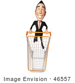 #46557 Royalty-Free (Rf) Illustration Of A 3d White Businessman Mascot Pushing A Shopping Cart - Version 5