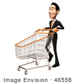 #46558 Royalty-Free (Rf) Illustration Of A 3d White Businessman Mascot Pushing A Shopping Cart - Version 3