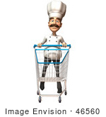 #46560 Royalty-Free (Rf) Illustration Of A 3d Chef Henry Mascot Pushing A Shopping Cart - Version 3