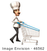#46562 Royalty-Free (Rf) Illustration Of A 3d Chef Henry Mascot Pushing A Shopping Cart - Version 5