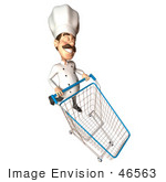 #46563 Royalty-Free (Rf) Illustration Of A 3d Chef Henry Mascot Pushing A Shopping Cart - Version 1