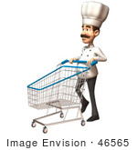 #46565 Royalty-Free (Rf) Illustration Of A 3d Chef Henry Mascot Pushing A Shopping Cart - Version 4