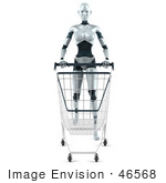 #46568 Royalty-Free (Rf) Illustration Of A 3d Female Robot Mascot Pushing A Shopping Cart - Version 1