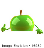 #46582 Royalty-Free (Rf) Illustration Of A 3d Green Apple Mascot Giving The Thumbs Up And Standing Behind A Blank Sign