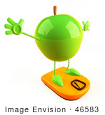 #46583 Royalty-Free (Rf) Illustration Of A 3d Green Apple Mascot Standing On A Scale - Version 4