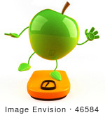 #46584 Royalty-Free (Rf) Illustration Of A 3d Green Apple Mascot Standing On A Scale - Version 3