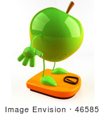 #46585 Royalty-Free (Rf) Illustration Of A 3d Green Apple Mascot Standing On A Scale - Version 2