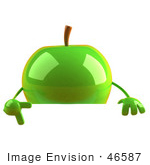 #46587 Royalty-Free (Rf) Illustration Of A 3d Green Apple Mascot Pointing To And Standing Behind A Blank Sign