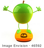 #46592 Royalty-Free (Rf) Illustration Of A 3d Green Apple Mascot Standing On A Scale