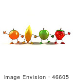#46605 Royalty-Free (Rf) Illustration Of A Line Of Orange Banana Green Apple And Strawberry Mascots Holding Hands