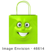 #46614 Royalty-Free (Rf) Illustration Of A 3d Green Shiny Smiling Shopping Bag Head