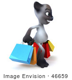 #46659 Royalty-Free (Rf) Illustration Of A 3d Siamese Pussy Cat Mascot Carrying Shopping Bags - Version 2