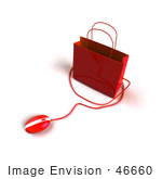 #46660 Royalty-Free (Rf) Illustration Of A 3d Red Shopping Bag With A Computer Mouse