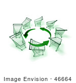 #46664 Royalty-Free (Rf) Illustration Of A Circle Of 3d Shopping Carts Around Circling Green Arrows - Version 3