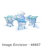 #46667 Royalty-Free (Rf) Illustration Of A 3d Dollar Symbol Surrounded By Shopping Carts - Version 2