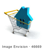 #46669 Royalty-Free (Rf) Illustration Of A 3d Blue House In A Shopping Cart