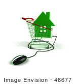 #46677 Royalty-Free (Rf) Illustration Of A 3d Computer Mouse Under A Green House In A Shopping Cart