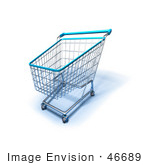 #46689 Royalty-Free (Rf) Illustration Of A 3d Empty Blue Rimmed Shopping Cart - Version 2