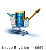 #46690 Royalty-Free (Rf) Illustration Of A 3d Arrow Over An Oil Barrel In A Shopping Cart - Version 2