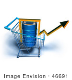 #46691 Royalty-Free (Rf) Illustration Of A 3d Arrow Over An Oil Barrel In A Shopping Cart - Version 6