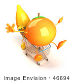 #46694 Royalty-Free (Rf) Illustration Of A 3d Banana Mascot Pushing An Orange In A Shopping Cart - Version 4