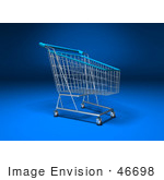 #46698 Royalty-Free (Rf) Illustration Of A 3d Empty Blue Rimmed Shopping Cart - Version 3