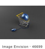 #46699 Royalty-Free (Rf) Illustration Of A 3d Blue Globe Resting In A Shopping Cart With A Computer Mouse - Version 3