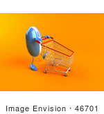 #46701 Royalty-Free (Rf) Illustration Of A 3d Blue Computer Mouse Mascot Pushing A Shopping Cart - Version 1