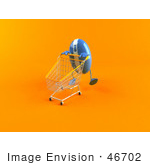#46702 Royalty-Free (Rf) Illustration Of A 3d Blue Computer Mouse Mascot Pushing A Shopping Cart - Version 2