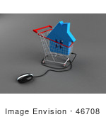 #46708 Royalty-Free (Rf) Illustration Of A 3d Computer Mouse Under A Blue Home In A Shopping Cart