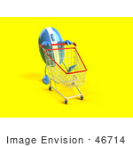 #46714 Royalty-Free (Rf) Illustration Of A 3d Blue Computer Mouse Mascot Pushing A Shopping Cart - Version 3