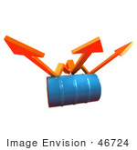 #46724 Royalty-Free (Rf) Illustration Of Three 3d Orange Arrows Spanning Over A Blue Oil Barrel - Version 1