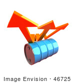 #46725 Royalty-Free (Rf) Illustration Of Three 3d Orange Arrows Spanning Over A Blue Oil Barrel - Version 2