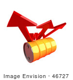 #46727 Royalty-Free (Rf) Illustration Of Three 3d Red Arrows Spanning Over An Orange Oil Barrel - Version 2