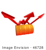 #46728 Royalty-Free (Rf) Illustration Of Three 3d Red Arrows Spanning Over An Orange Oil Barrel - Version 1