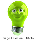 #46745 Royalty-Free (Rf) Illustration Of A Green 3d Electric Light Bulb Head Mascot Smiling - Version 3