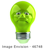 #46748 Royalty-Free (Rf) Illustration Of A Grumpy Green 3d Electric Light Bulb Head Mascot