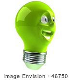 #46750 Royalty-Free (Rf) Illustration Of A Green 3d Electric Light Bulb Head Mascot Smiling - Version 5