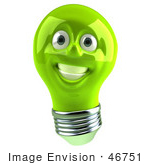 #46751 Royalty-Free (Rf) Illustration Of A Green 3d Electric Light Bulb Head Mascot Smiling - Version 1