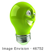 #46752 Royalty-Free (Rf) Illustration Of A Green 3d Electric Light Bulb Head Mascot Smiling - Version 4