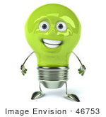 #46753 Royalty-Free (Rf) Illustration Of A Green 3d Electric Light Bulb Head Mascot Standing And Facing Front