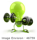 #46759 Royalty-Free (Rf) Illustration Of A Green 3d Glass Light Bulb Mascot Lifting Weights - Version 1