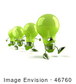 #46760 Royalty-Free (Rf) Illustration Of A Line Of Green 3d Glass Light Bulb Mascots