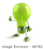 #46762 Royalty-Free (RF) Illustration Of A Green 3d Glass Light Bulb Mascot Giving The Thumbs Up - Version 2 by Julos