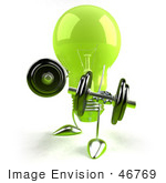 #46769 Royalty-Free (Rf) Illustration Of A Green 3d Glass Light Bulb Mascot Lifting Weights - Version 2