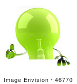 #46770 Royalty-Free (Rf) Illustration Of A Green 3d Glass Light Bulb Mascot Giving The Thumbs Up And Holding A Blank Sign