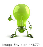 #46771 Royalty-Free (Rf) Illustration Of A Green 3d Glass Light Bulb Mascot Giving The Thumbs Up - Version 1